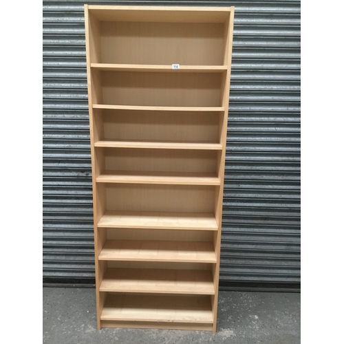 114 - Large modern pine bookcase 220cm 80cm