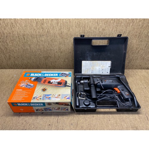 106 - 2 black and decker tools including multi purpose tool kit with accessories and a drill.