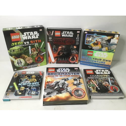 1161 - A collection of Lego Star Wars books with mini figures