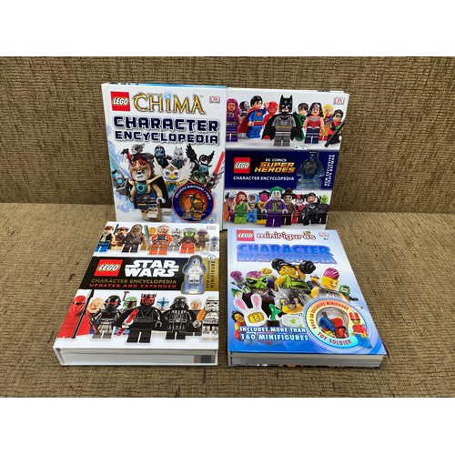 1146 - 4 LEGO books with figures including: Star Wars, DC and Legends of Chima.