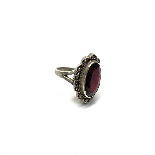 929 - Silver Moissanite ring with large garnet size P .