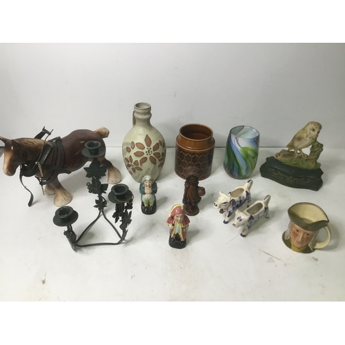 490 - Mixed items including candle holder, Hornsea pot and cast iron door stop