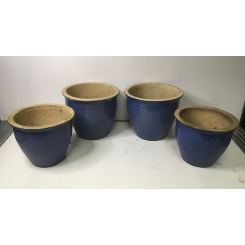 342 - Four glazed plant pots largest ones 26cm