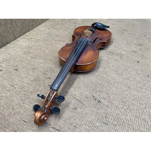 439 - violin with bow and case, wax.