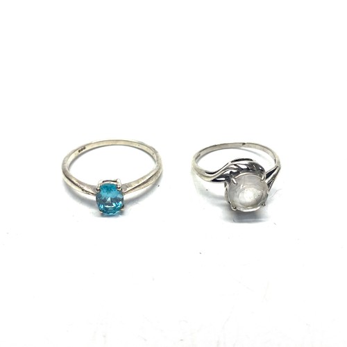 772 - Silver smoky quartz/moonstone ring size N and silver ring size U with aquamarine stone