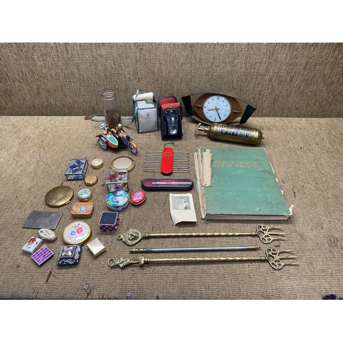 477 - collection of mixed items including electrics, hand pump fire extinguisher ensign camera and pill an... 