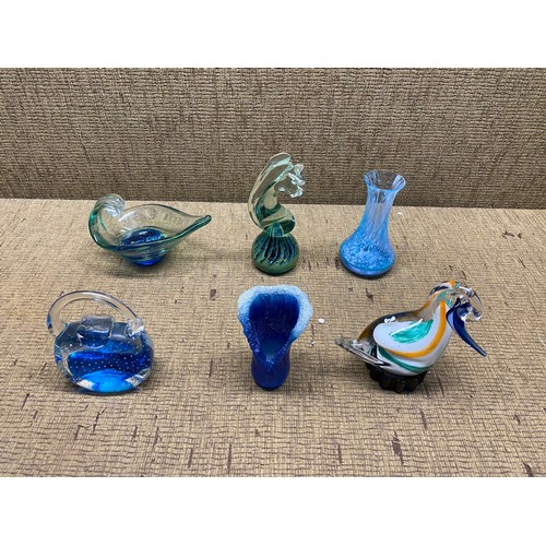 507 - collection of glass paperweights and vases including horse chess piece.