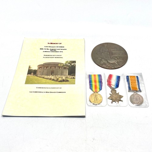 921 - WW1 Medals awarded to: Lance Serjeant A W Osman 8690 1st Battalion Somerset Light Infantry (Prince A... 