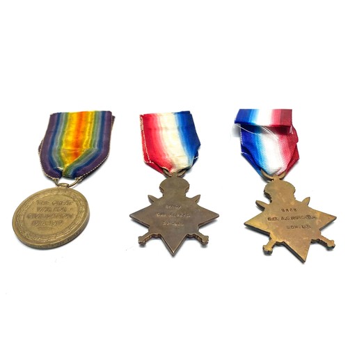 924 - 1914-1915 Stars awarded to 10057 Cpl J Lomax, 9868 SJT A C Roberts. The Allied Victory Medal awarded... 