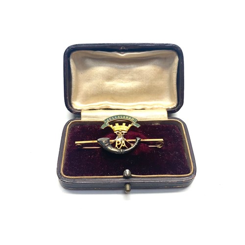 938 - 14ct gold Somerset Light Infantry (Prince Alberts) Brooch in its original box 5.5g.