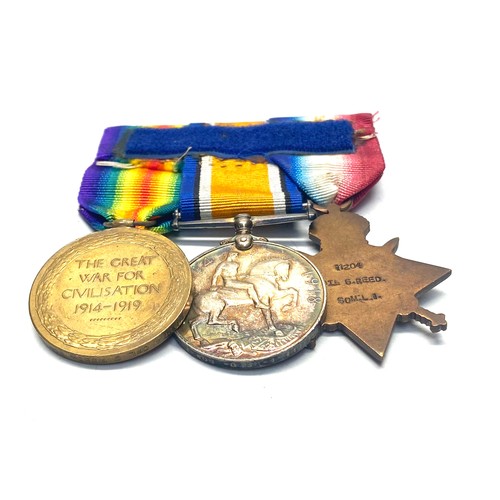 954 - WW1 Trio 1914-1915 Star, British War Medal, The Allied Victory Medal awarded to 11204 Cpl G REED Som... 