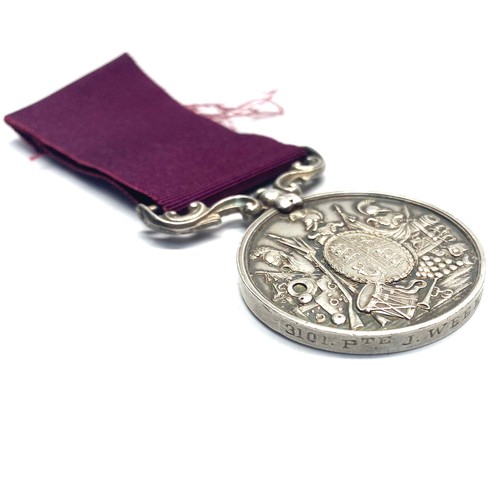 972 - Army Long service and Good conduct Medal 1830 Queen Victoria Version awarded to 3101 Pte J W Weeks. ... 