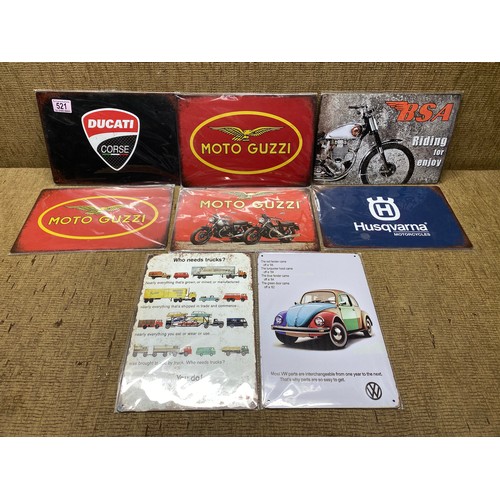 521 - Collection of tin signs including: BSA and Ducati;