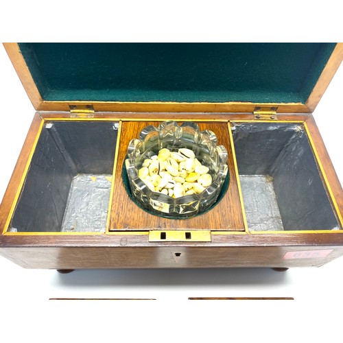 635 - Stunning Bur Walnut wood tea caddy with marquetry inlays dated 28th August 1846.