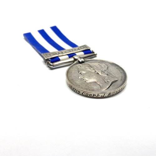 895 - Egypt 1882-89 medal with undated reverse and EL-TEBB-TAMAAI clasp, awarded to 1719 Corporal J Russel... 