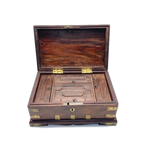 709 - Gorgeous Antique teak walnut Gentleman Travel box with brass masonry and handles.