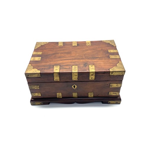 709 - Gorgeous Antique teak walnut Gentleman Travel box with brass masonry and handles.