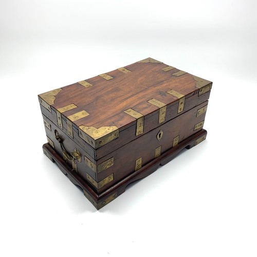 709 - Gorgeous Antique teak walnut Gentleman Travel box with brass masonry and handles.