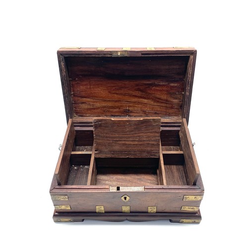 709 - Gorgeous Antique teak walnut Gentleman Travel box with brass masonry and handles.