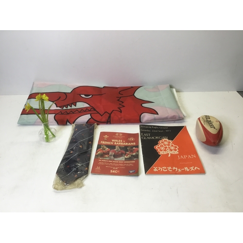 250 - Welsh items including programs rugby ball Welsh flag and daffodils