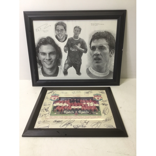 254 - Liverpool Football Club signed print from 2003-2004 and a signed drawing by Jonathon Wood