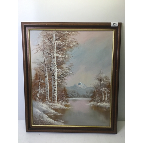 255 - Oil on canvas winter scene signed by the artist 70cm x 59cm