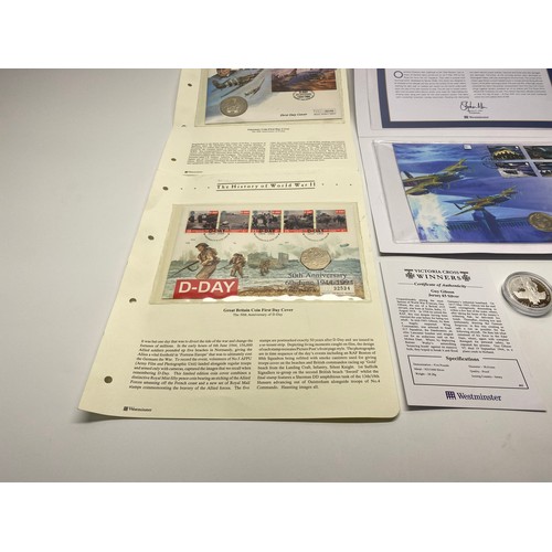 897 - Westminster mint The dam-busters £2 coin and first day cover, Guy Gibson VC winner £5 silver proof c... 