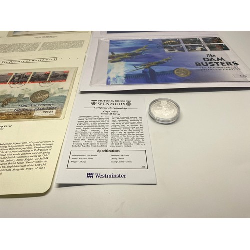 897 - Westminster mint The dam-busters £2 coin and first day cover, Guy Gibson VC winner £5 silver proof c... 