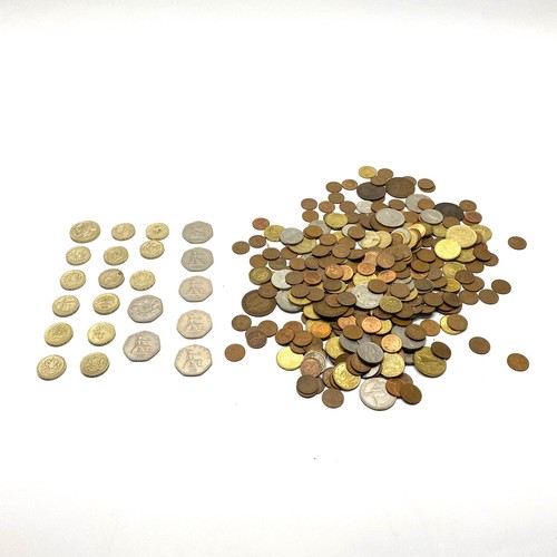 908 - Collection of coins including £1, £2, and 50p coins.