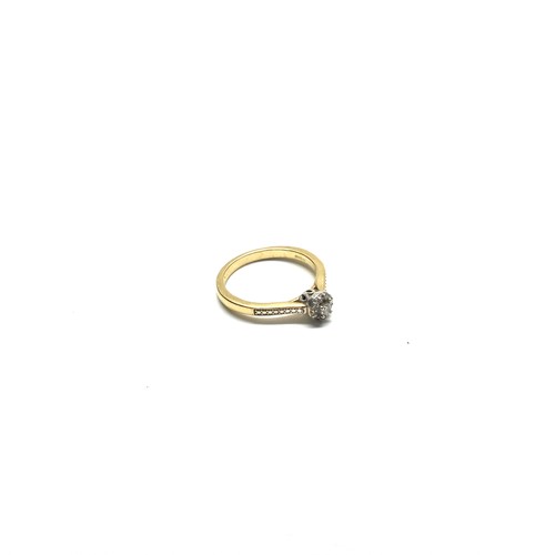 980 - 9ct gold diamond cluster ring (one small stone missing) size M 2.4g.