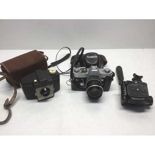 502 - Canon FT QL camera and a Kodak brownie Cresta camera in original cases