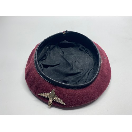 640 - Parachute  regiment bureau with regimental hat badge TKS and airborne squadron silk in frame.