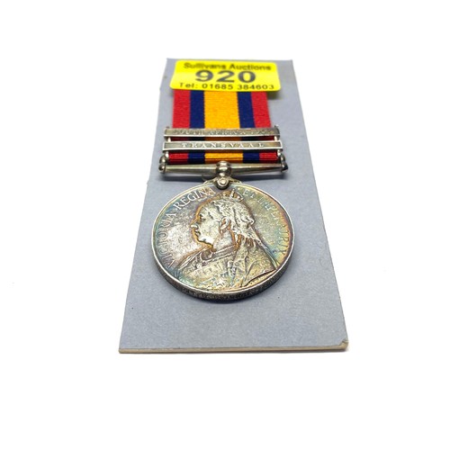 920 - Queen's South Africa Medal With South Africa 1902 and Transvaal Clasps awarded to : 3702 Sgt G Dredg... 