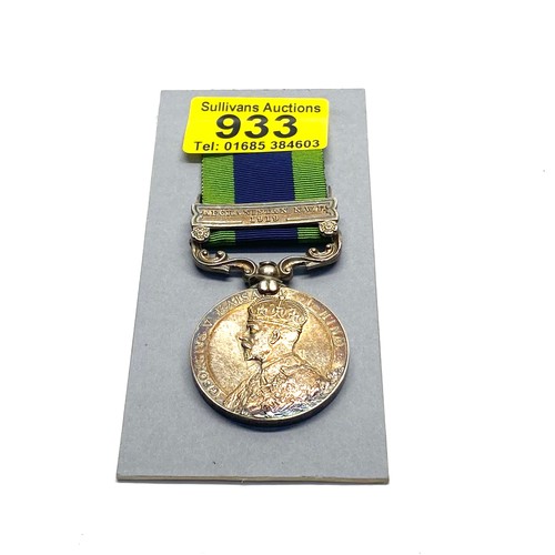 933 - India General Service Medal 1908-35 George V. Afghanistan NWF 1919 Awarded to: 32493 Pte G Turner 2 ... 
