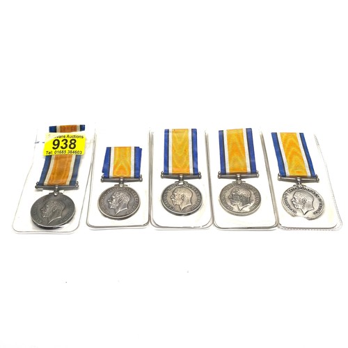 938 - 5 WW1 British War Medals awarded to: Pte 3-7904 W Dunford, 3-5732 E L Neathway, 2246 E Kingman , 101... 