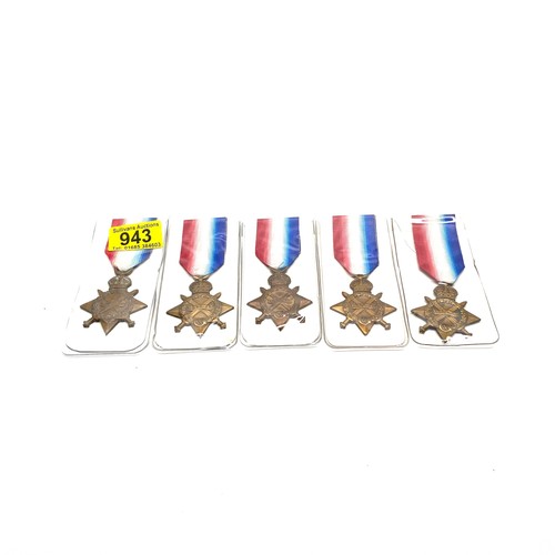 943 - Five WW1 1914-15 Stars awarded to Pte 2912 R J Baker, 19000 F W Bell, 1902 G Jefferies, 16081 Pte Vo... 