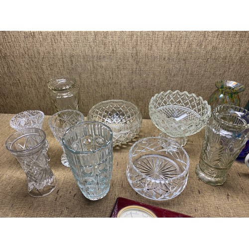 269A - Collection of coloured art glass and cut crystal including: vases and Royal Doulton Tea pot.