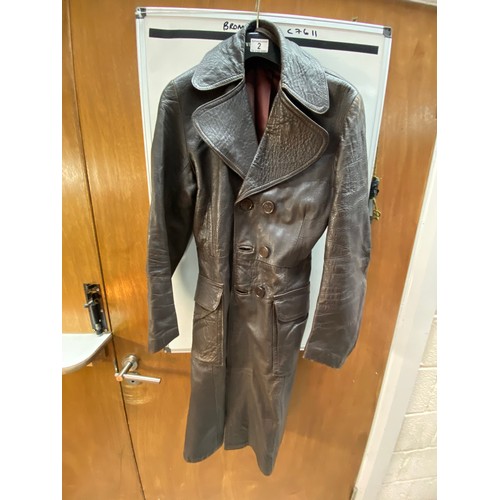 2 - vintage leather overcoat; size small.