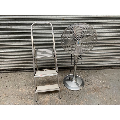 59 - Large free standing fan and a step ladder.