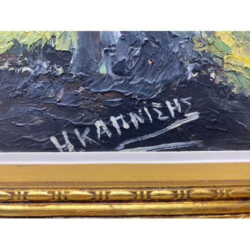 1009 - Stunning oil on canvas by greek artist with signature in a art nouveau gold gilt frame.