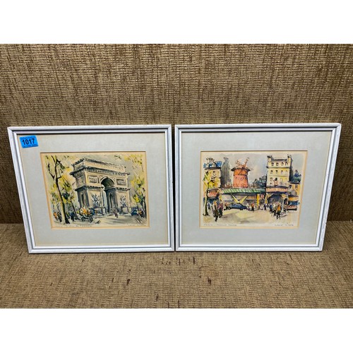 1017 - 2 Vintage Marius Girard Framed watercolour lithography prints of paris.