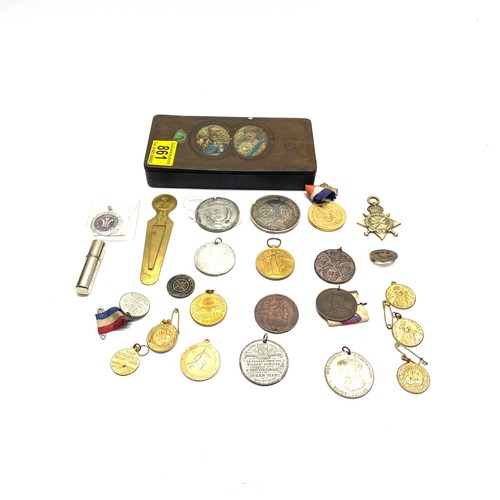 861 - Collection of Coin, Medals and Tokens including: WWI Victory Medal Stamped PTE. J. Reynolds.