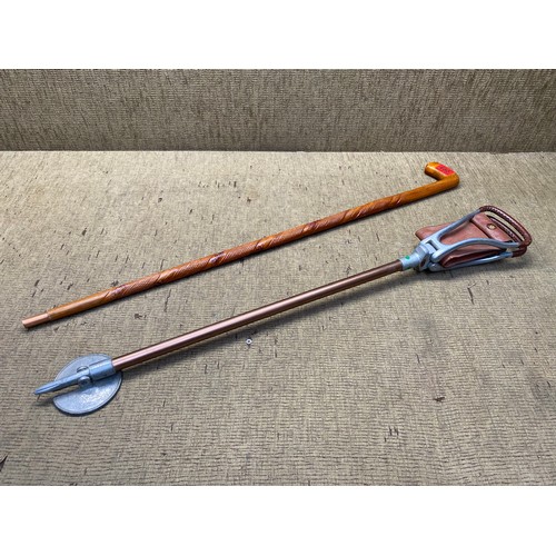 680 - hand carved walking stick and shooting stick.