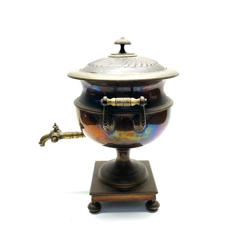 883 - english regency hot water urn or samovar copper & brass circa 1820 tea kettle; 42cm tall.