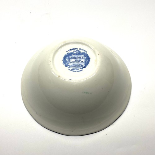 1045 - Early Copeland bowl liberty blue engravings of historic colonial scenes.