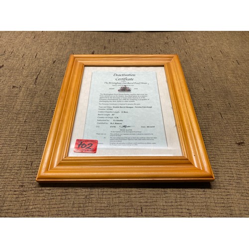 702 - Deactivated double barrel shotgun Newton Fairclough 12 bore, with deactivation certificate from Birm... 