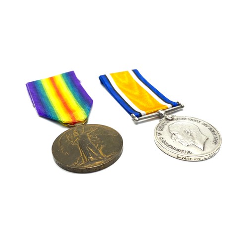 913 - British War Medal, The Allied Victory Medal awarded to 3-7487 Pte C Pope 1st Bn SLI.