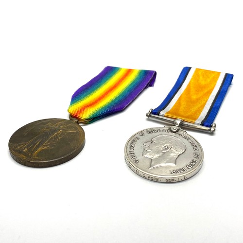 913 - British War Medal, The Allied Victory Medal awarded to 3-7487 Pte C Pope 1st Bn SLI.