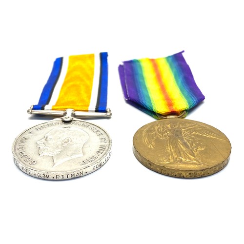 921 - WW1 The British War Medal and the Allied Victory Medal awarded to :Pte G V Pitman Somerset Light Inf... 