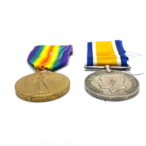 922 - WW1 The British War Medal and the Allied Victory Medal awarded to: 2490 Pte F Archer Somerset Light ... 